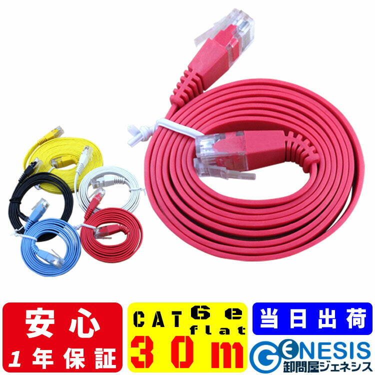 楽天市場】フラット LANケーブル cat6e 30m GSPOWER 業務用 企業向け