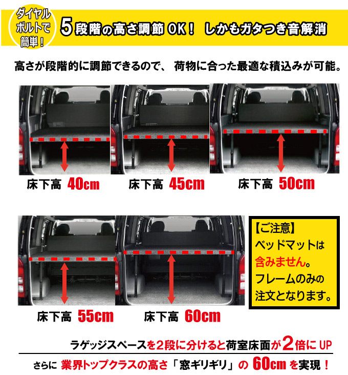 楽天市場】ハイエース ベッドキット 荷室棚 200系用 標準・ワイド・DX3