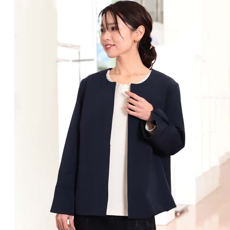 楽天市場】【セールL〜5L】ノーカラー ジャケット 大きいサイズ