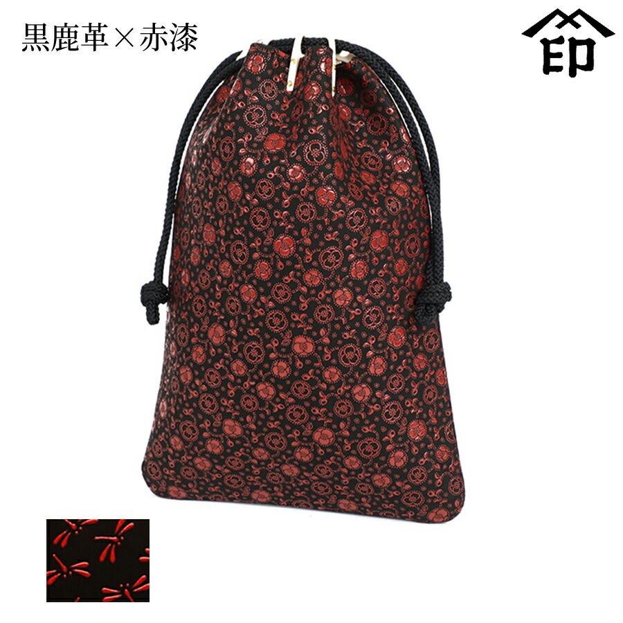 RR　箱付き未使用品級　印傳屋　鹿革　和装　合切袋　巾着袋 楽天市場】鹿革 漆 印伝 巾着 メンズ 男物《印傳屋 INDEN-YA》甲州印伝
