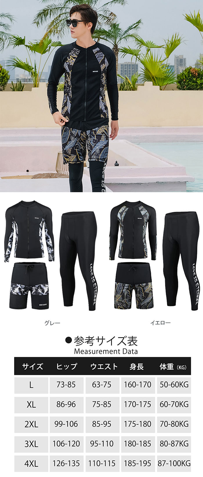 楽天市場】ラッシュガード メンズ 水着 3点セット 前開き 長袖 サーフ