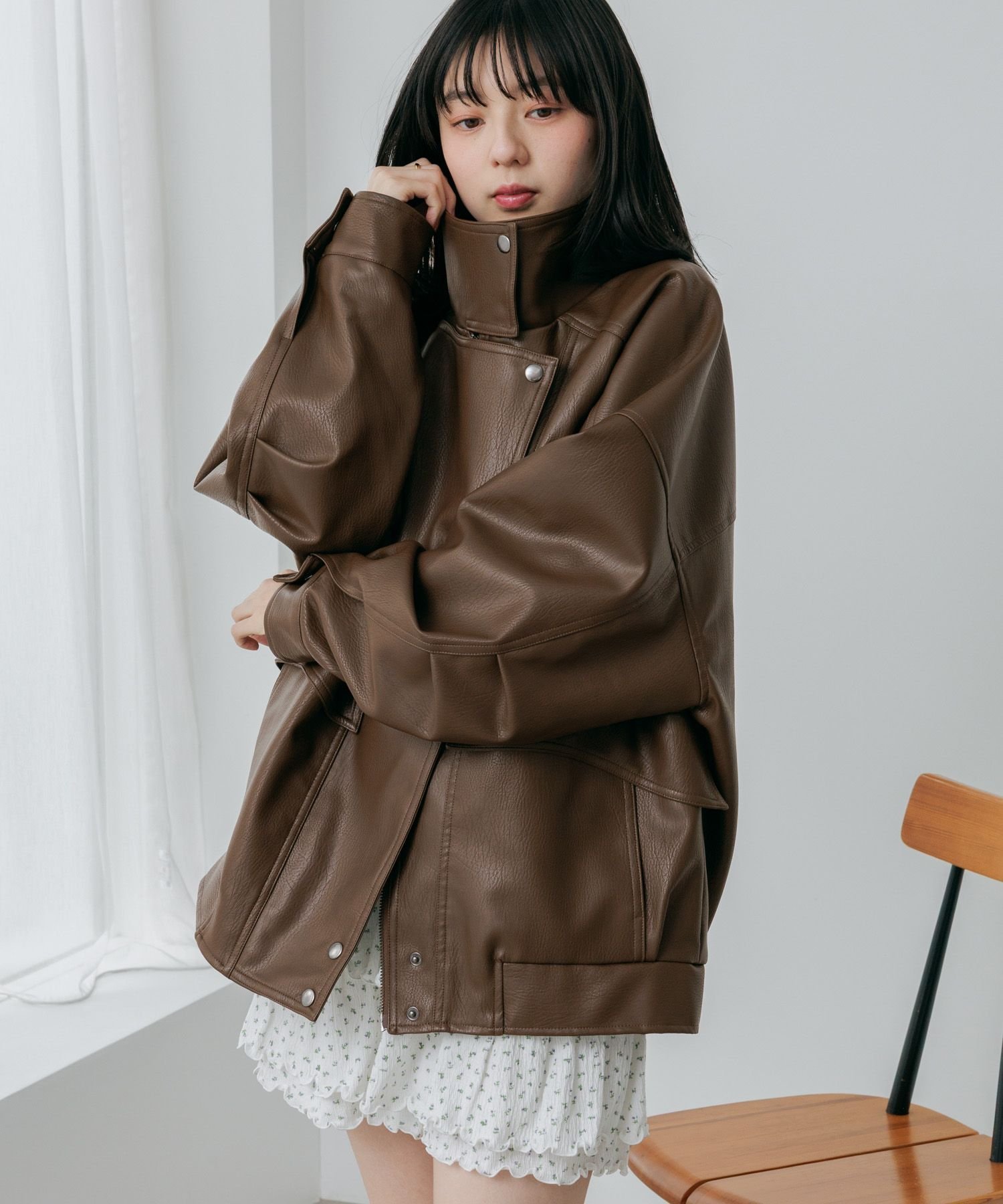 Heather｜フェイクレザーBIGライダースブルゾン | Rakuten Fashion