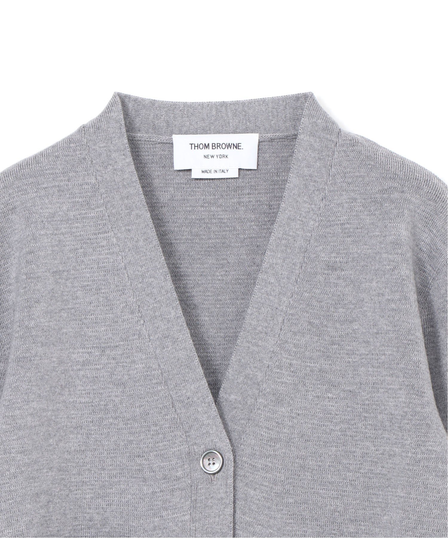 THOM BROWNE グレー Vネックカーディガン 1サイズ ウール 4BAR Vネック カーディガン | Thom Browne
