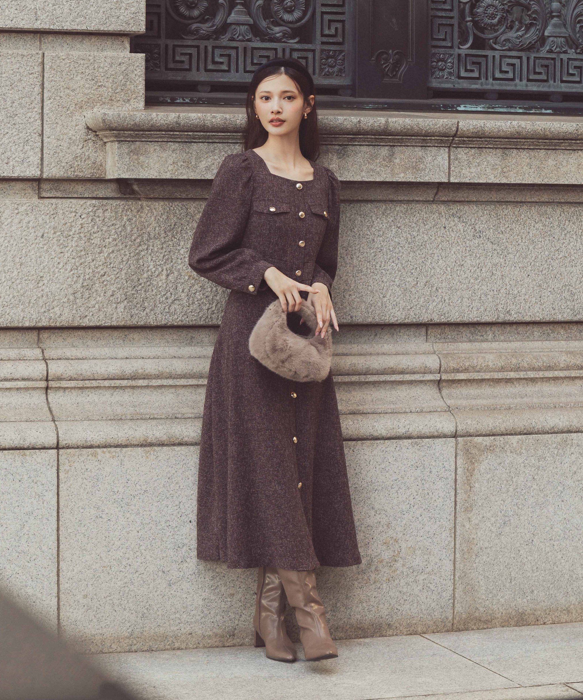 PROPORTION BODY DRESSING｜フロント釦ツイードワンピース 25AW