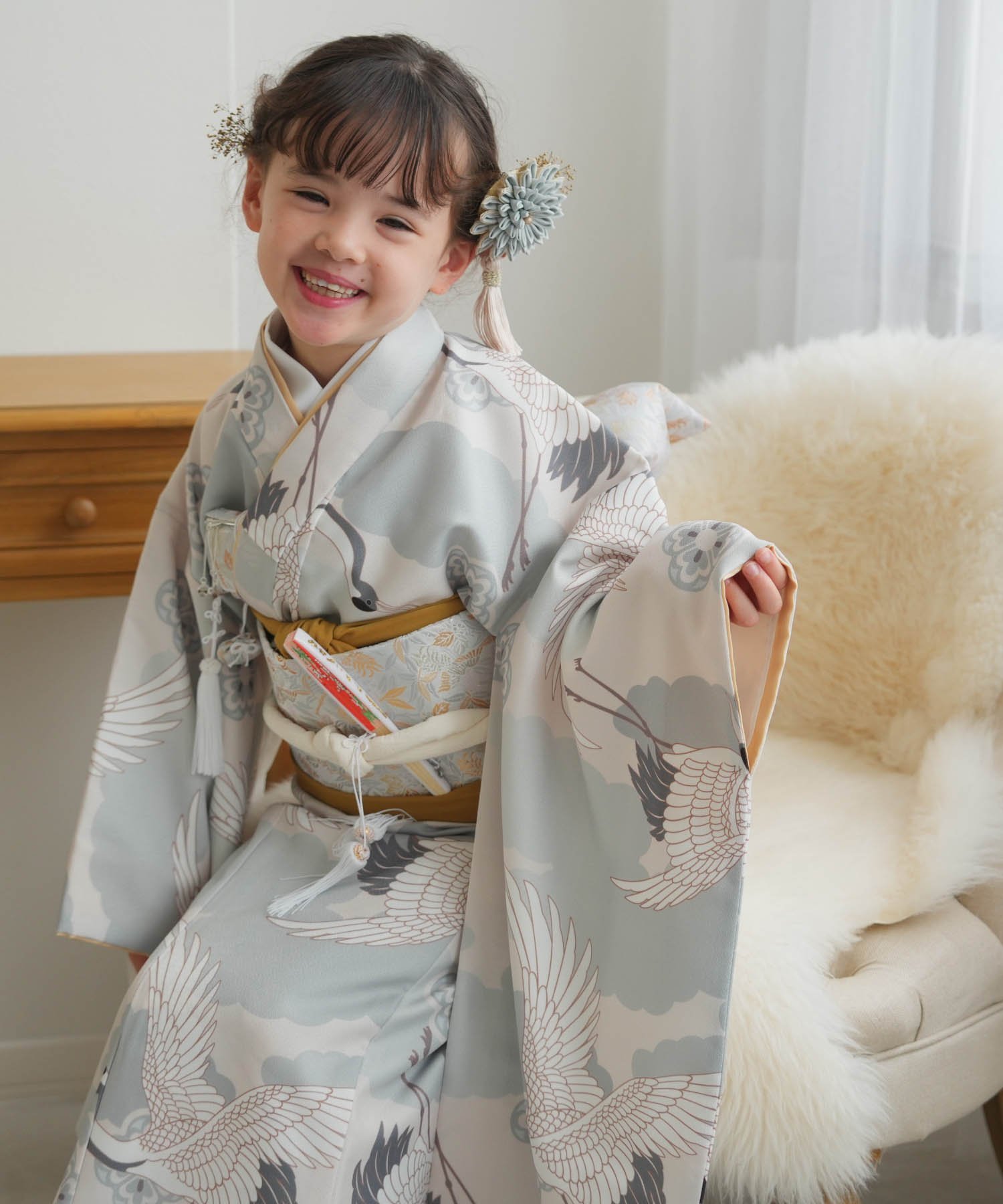 utatane｜ひよこ商店 七五三 着物 7歳 女の子 四つ身 ミント吉祥鶴