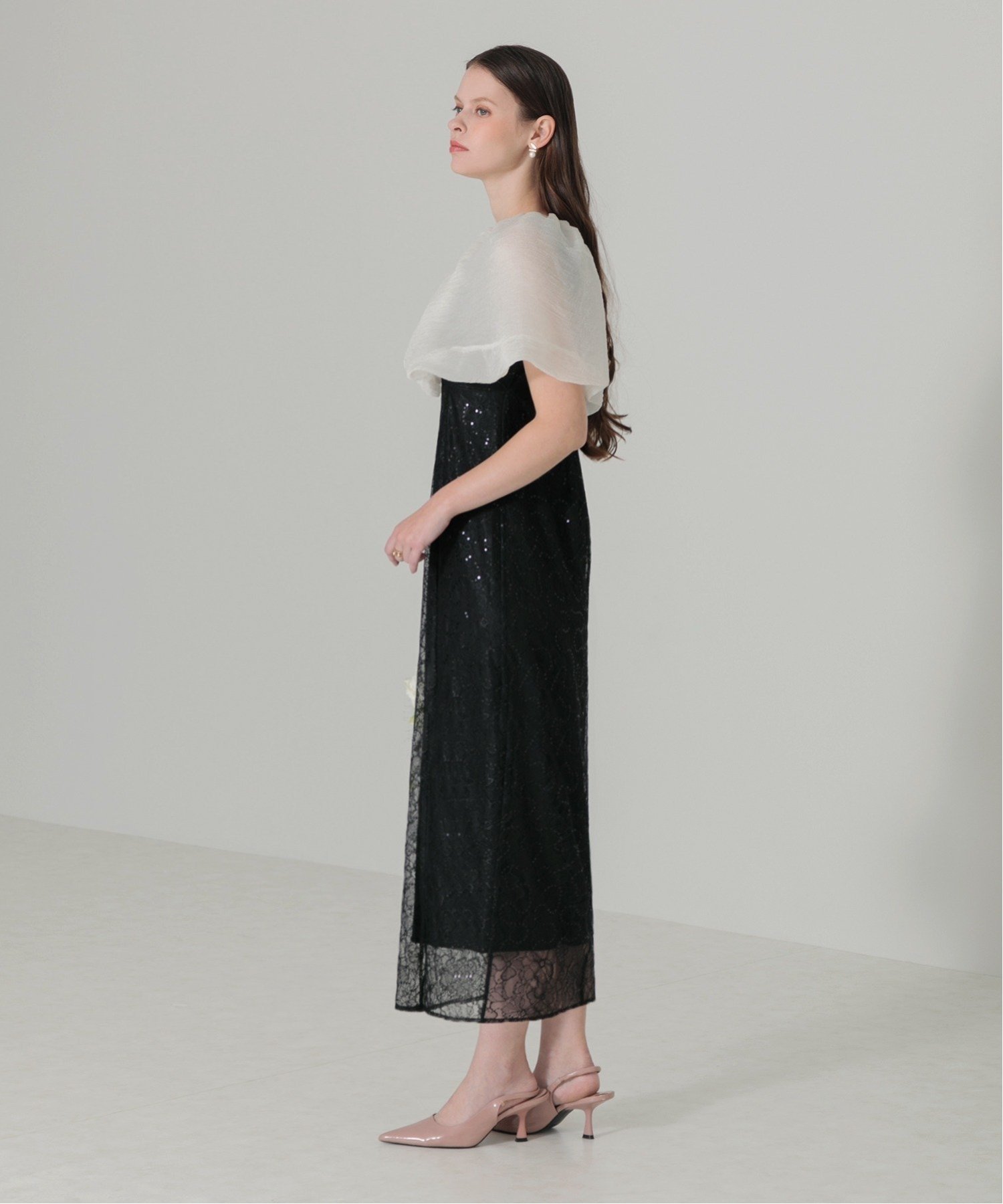 Leja｜LEJA-2WAYオフショルダーパフスリーブIラインワンピースドレス
