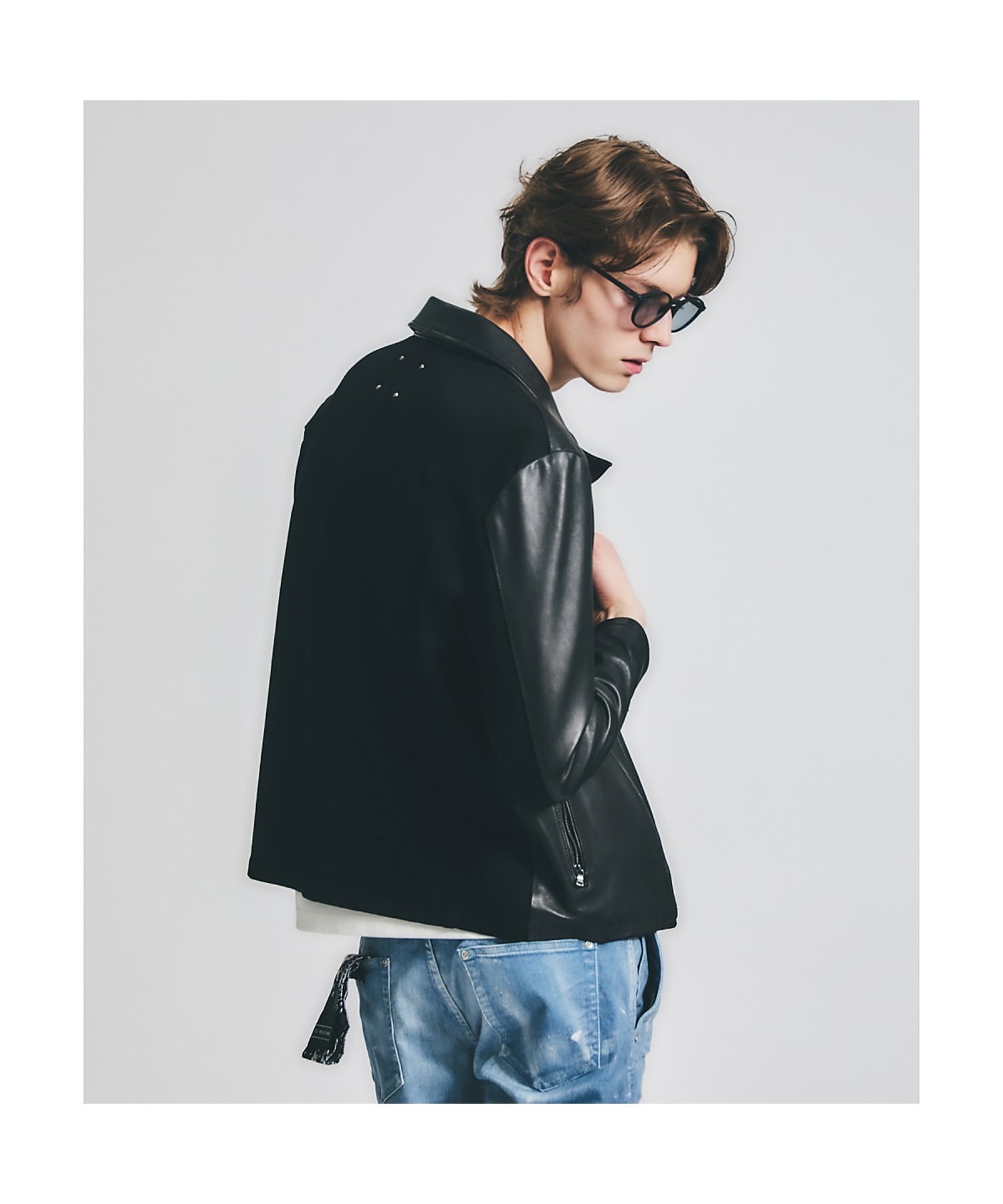 5351POUR LES HOMMES｜【レザー*デニム】セミダブル ライダース