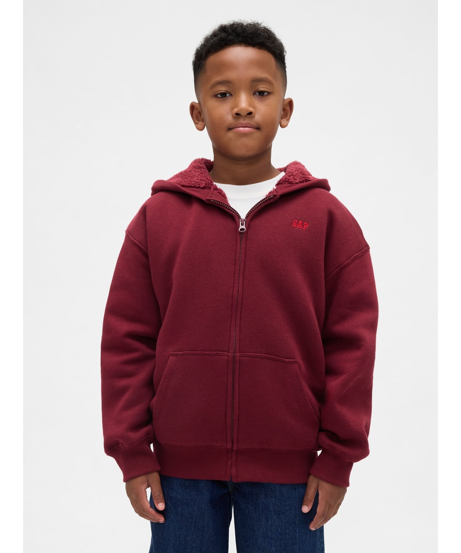 GAP｜(K)リラックスフィット 裏ボア GAPロゴ ジップアップパーカー