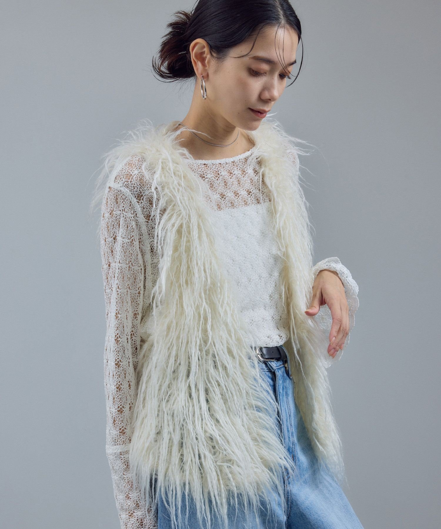 SALON adam et rope'｜モヘヤロングシャギーハンドニットベスト