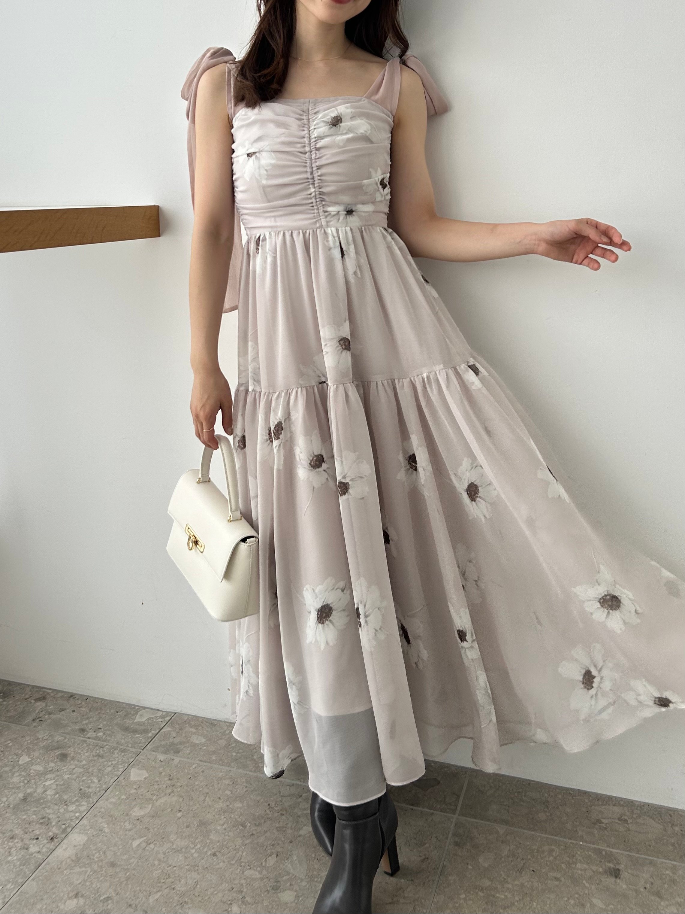 SNIDEL｜【FLOWER COLLECTION】プリントショルダーリボンワンピース