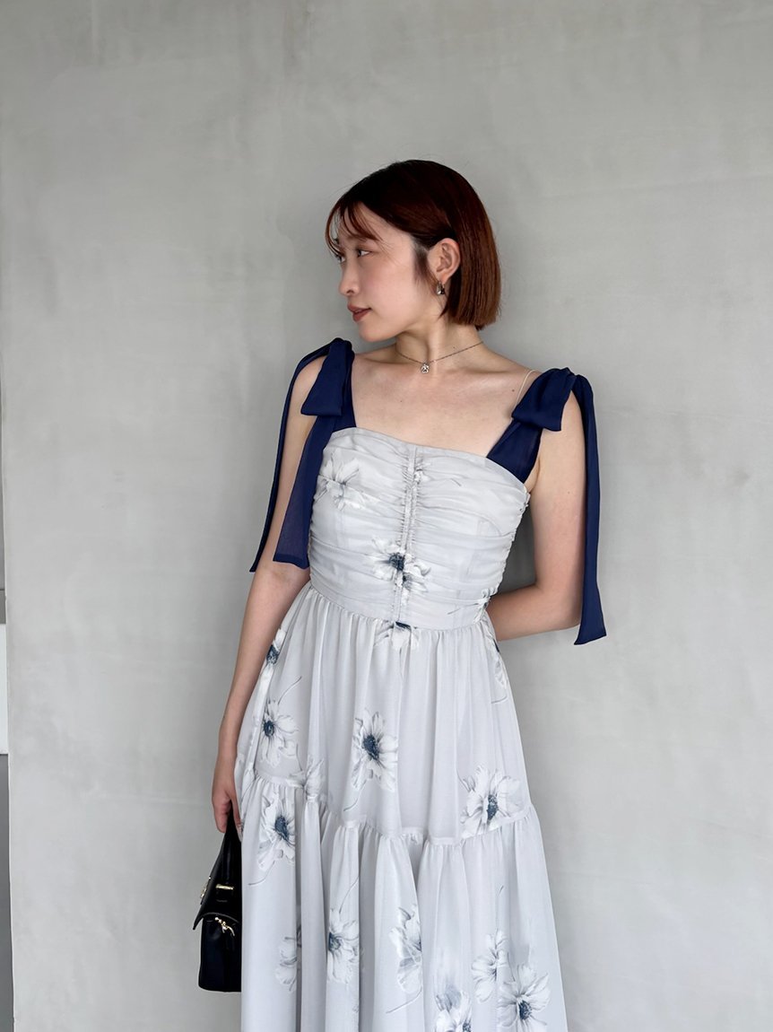 SNIDEL｜【FLOWER COLLECTION】プリントショルダーリボンワンピース
