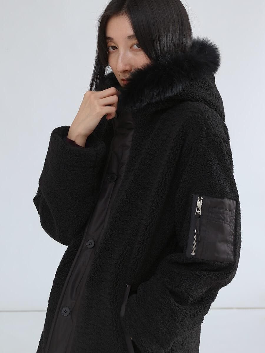 LASUD｜ファーフーデッドボアコート | Rakuten Fashion(楽天