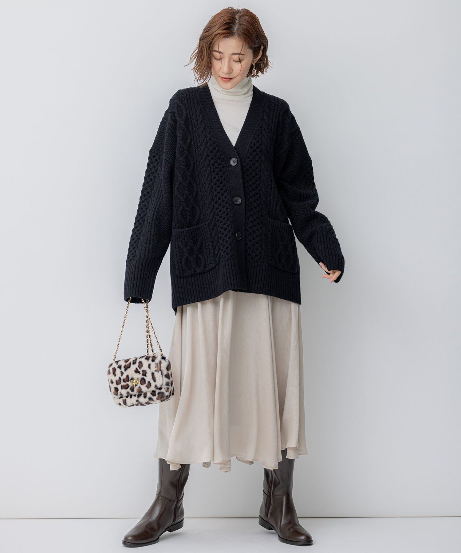 23区｜【洗える】ウールカシミヤ アランパターン カーディガン