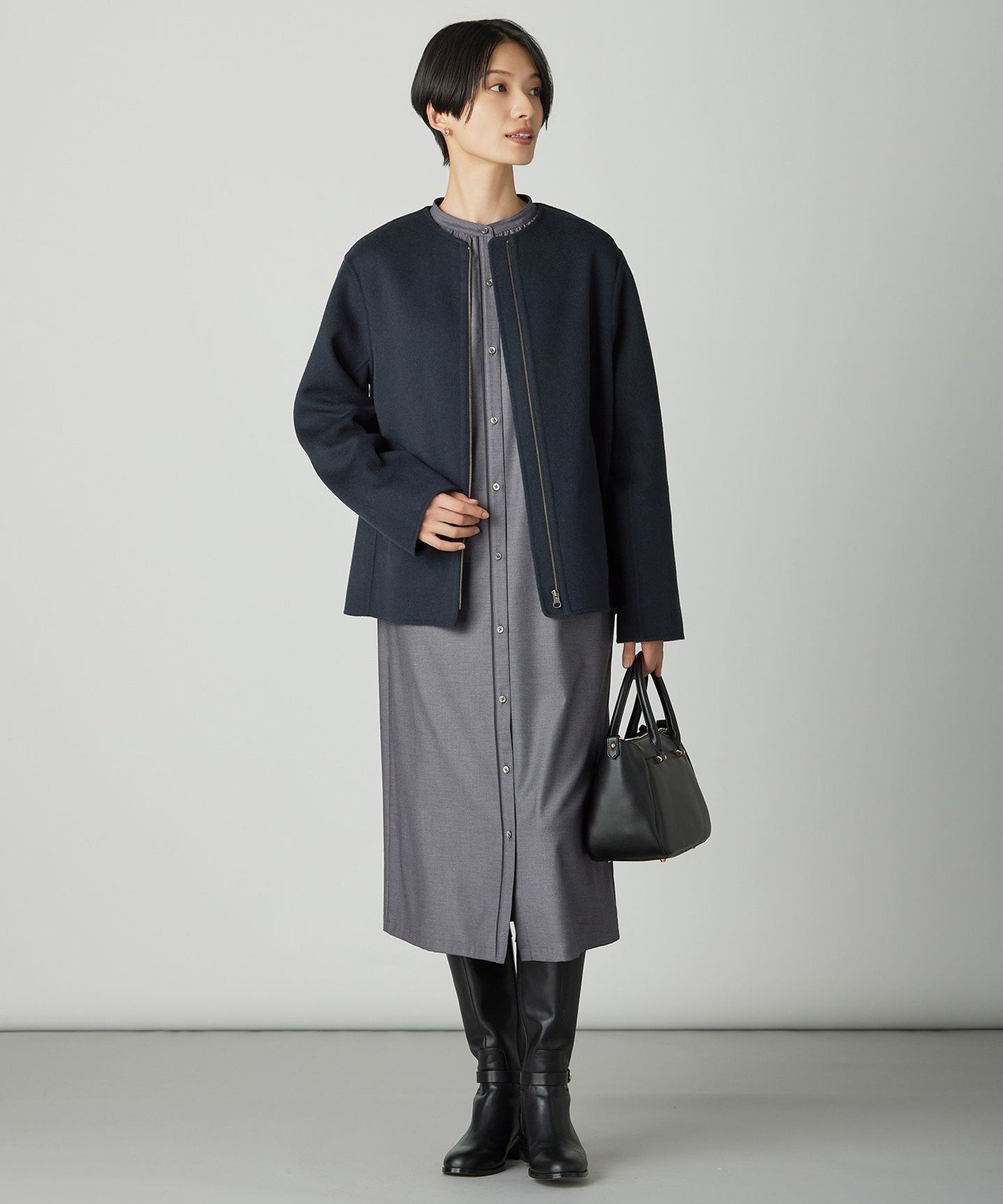 J.PRESS｜ウールナイロンリバー ノーカラー コート | Rakuten Fashion