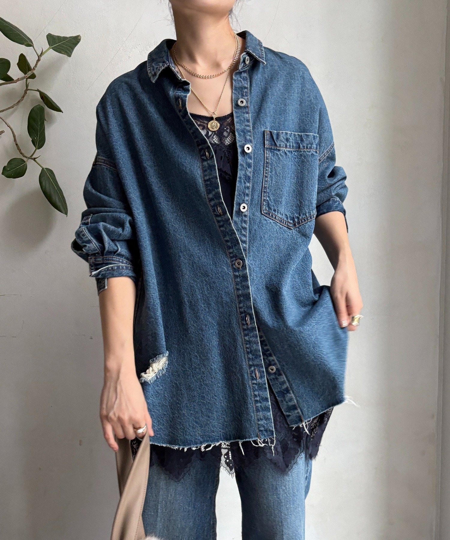 DOUDOU｜【新色追加】ダメージデニムシャツ | Rakuten Fashion(楽天