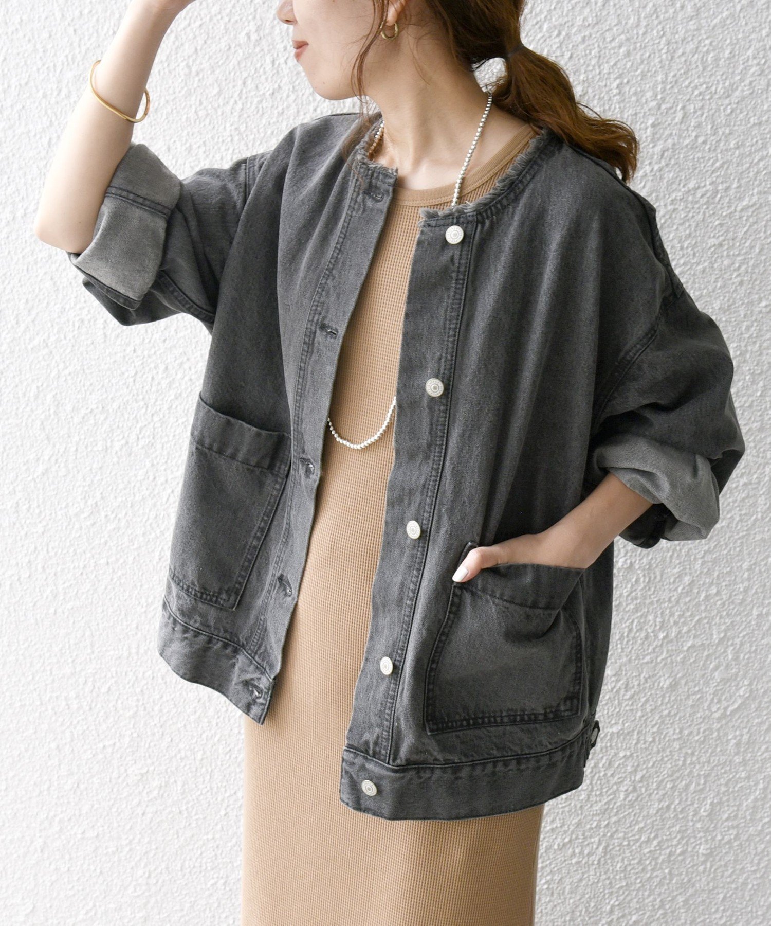 SHIPS｜SHIPS any: ノーカラー デニム ブルゾン[SHIPS any DENIM
