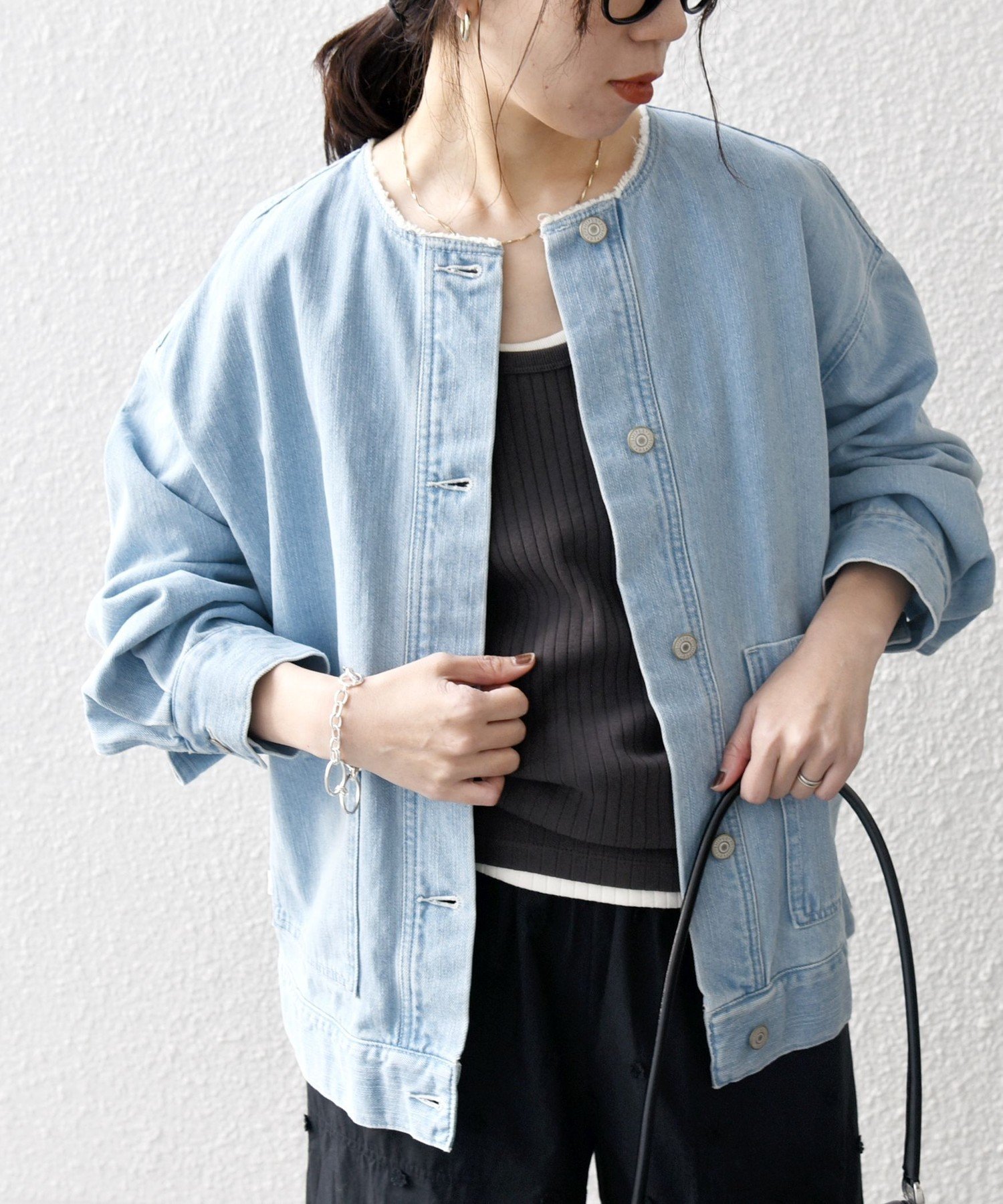 SHIPS｜SHIPS any: ノーカラー デニム ブルゾン[SHIPS any DENIM