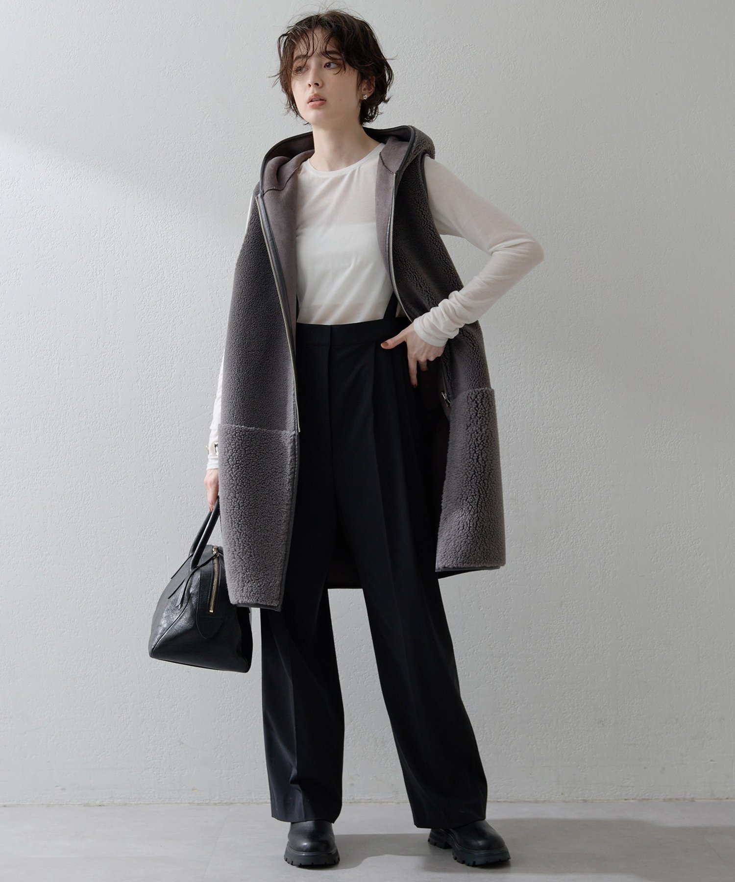 Whim Gazette｜【THE PAUSE】ボアフードロングジレ | Rakuten Fashion