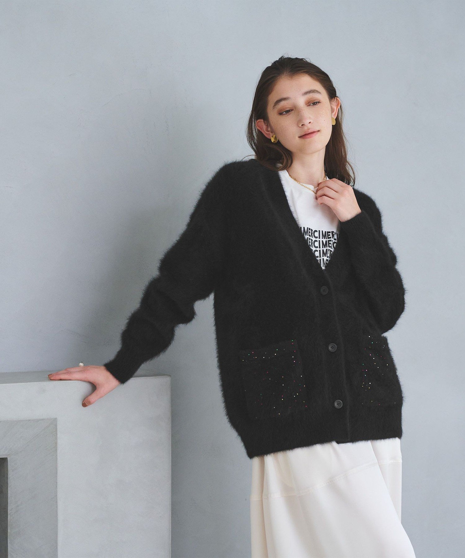 UNITED ARROWS｜フォックスカシミヤ スパンコール ミドル カーディガン