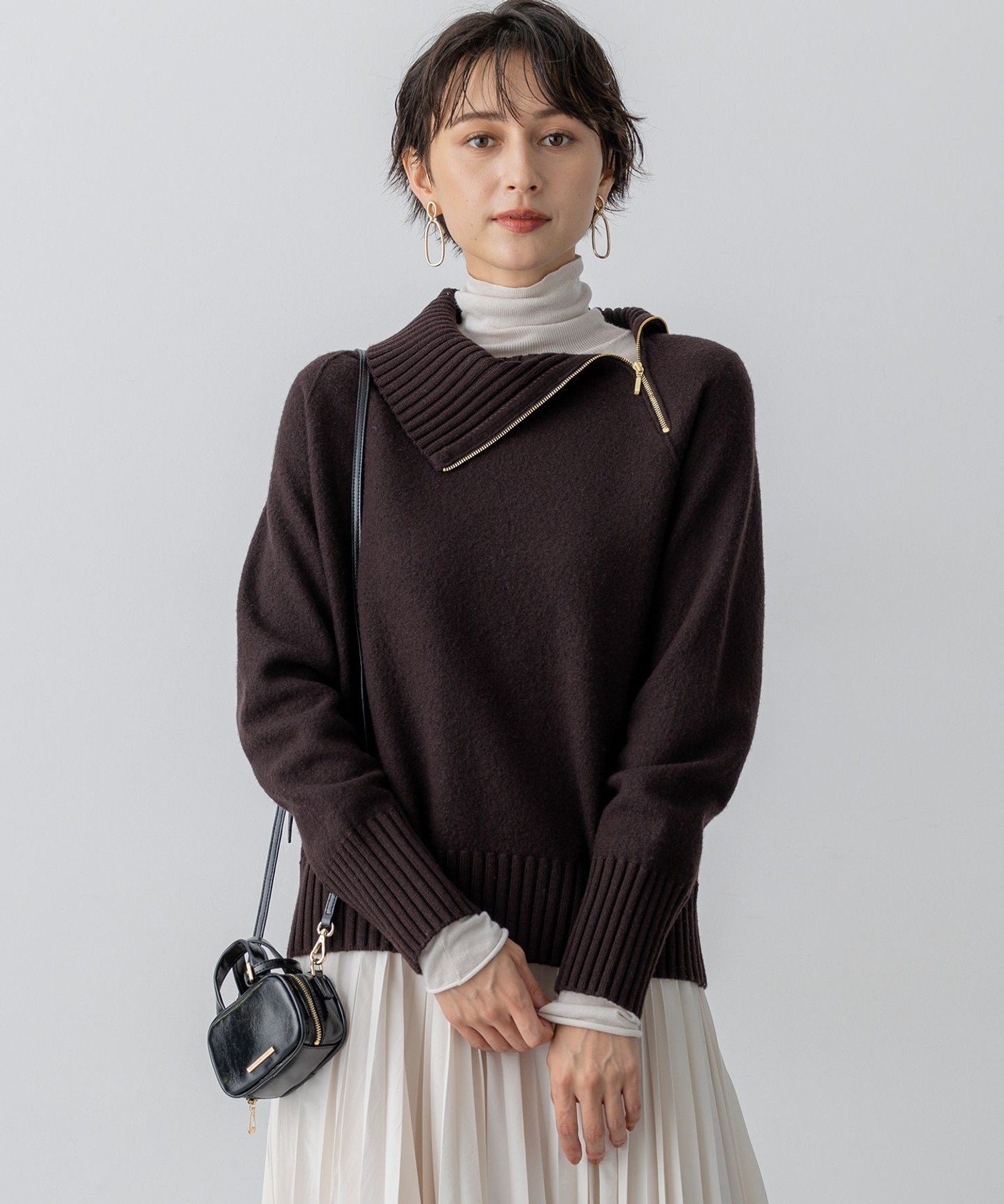23区｜ボイルドウールコンビ ジップ タートルニット | Rakuten Fashion