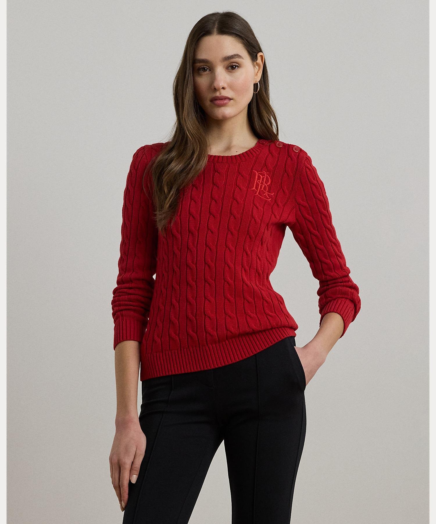 RALPH LAUREN｜ボタントリム ケーブルニット コットン セーター