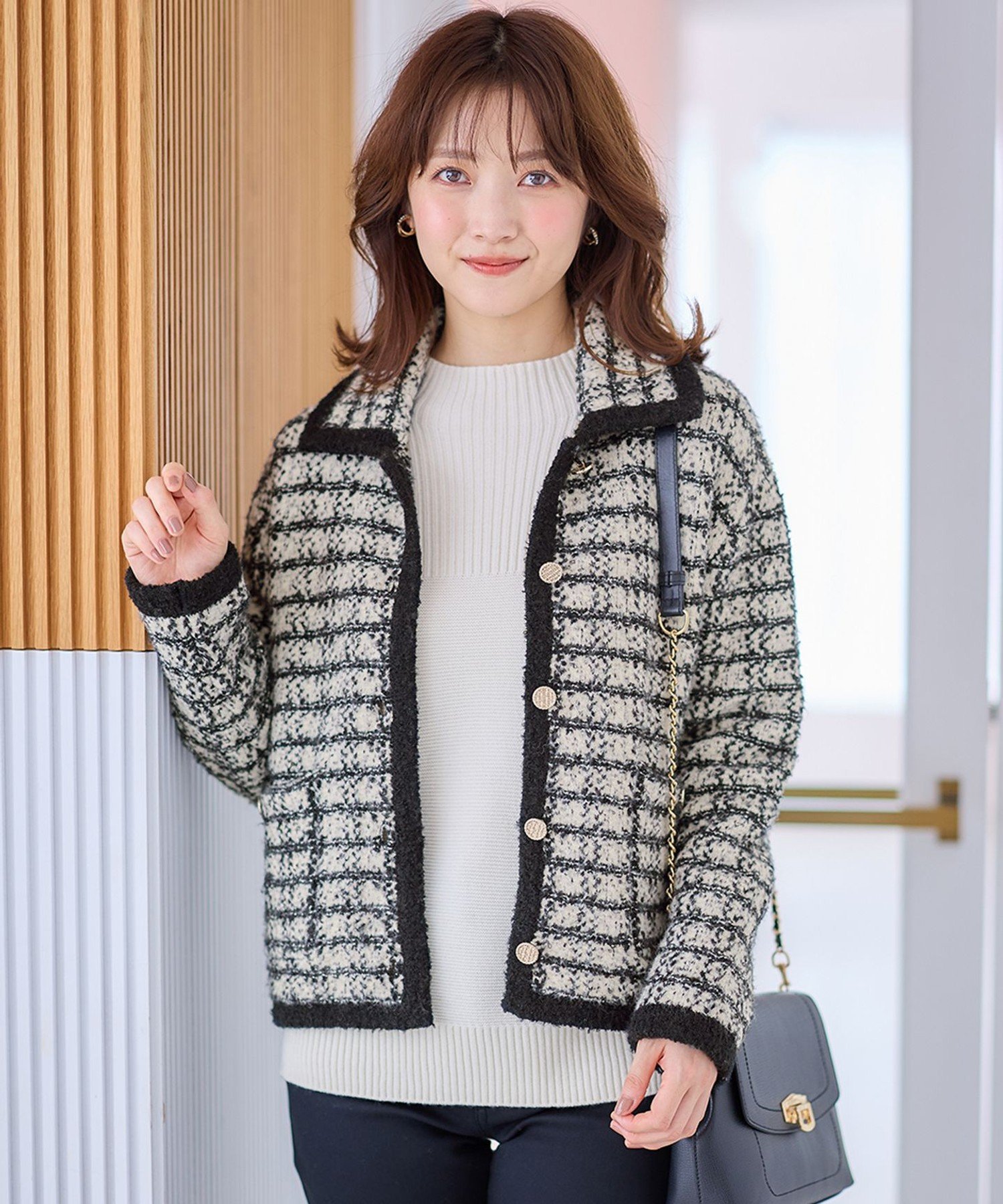 ANY SIS｜【洗える】襟付ツイード ジャケット | Rakuten Fashion(楽天