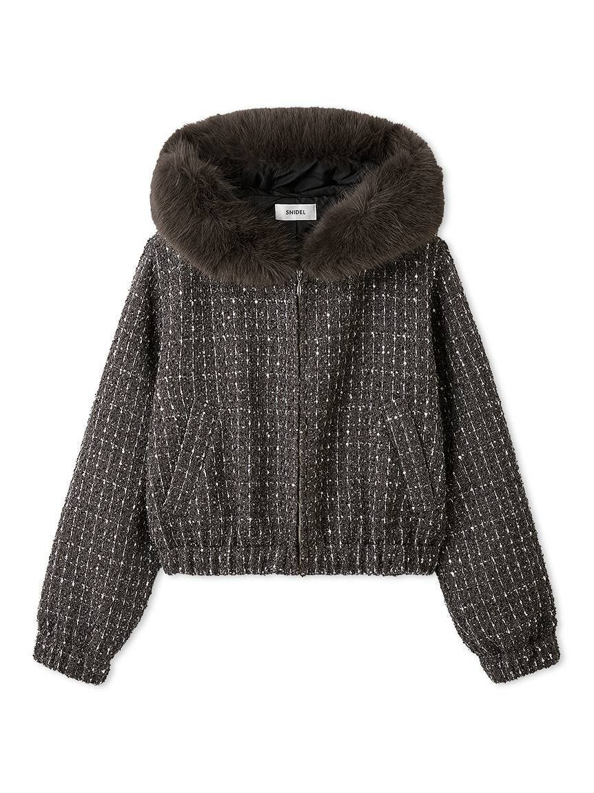 SNIDEL｜ファー付きツイードブルゾン | Rakuten Fashion(楽天