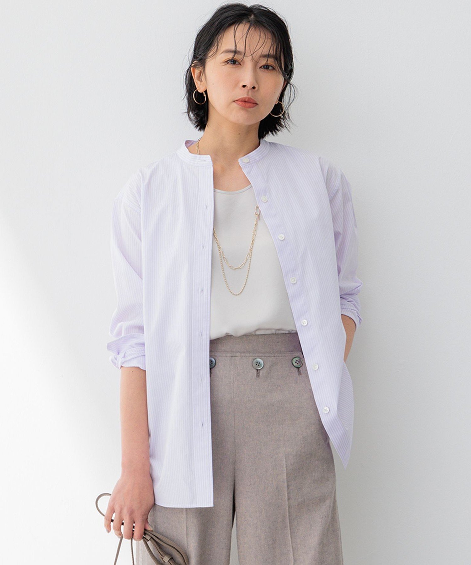 23区｜【Oggi4月号掲載/洗える】CANCLINI バンドカラー シャツ