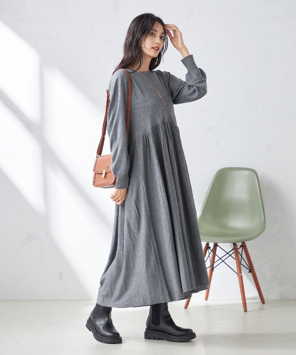 a.v.v｜ギャザーニットワンピース | Rakuten Fashion(楽天ファッション