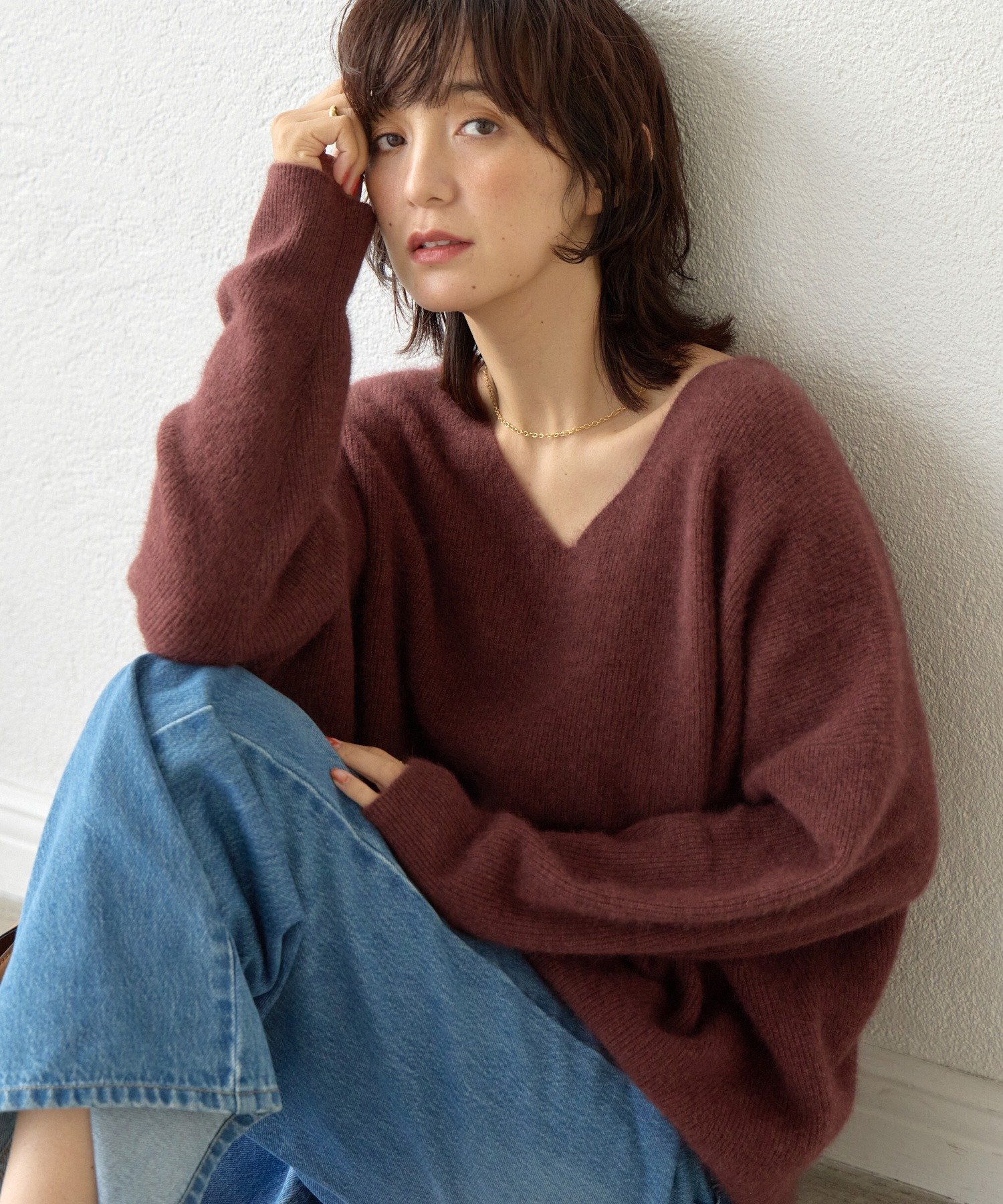 RIVE DROITE｜【抜け感シルエット】ヘアリーウール片畦Vネックニット