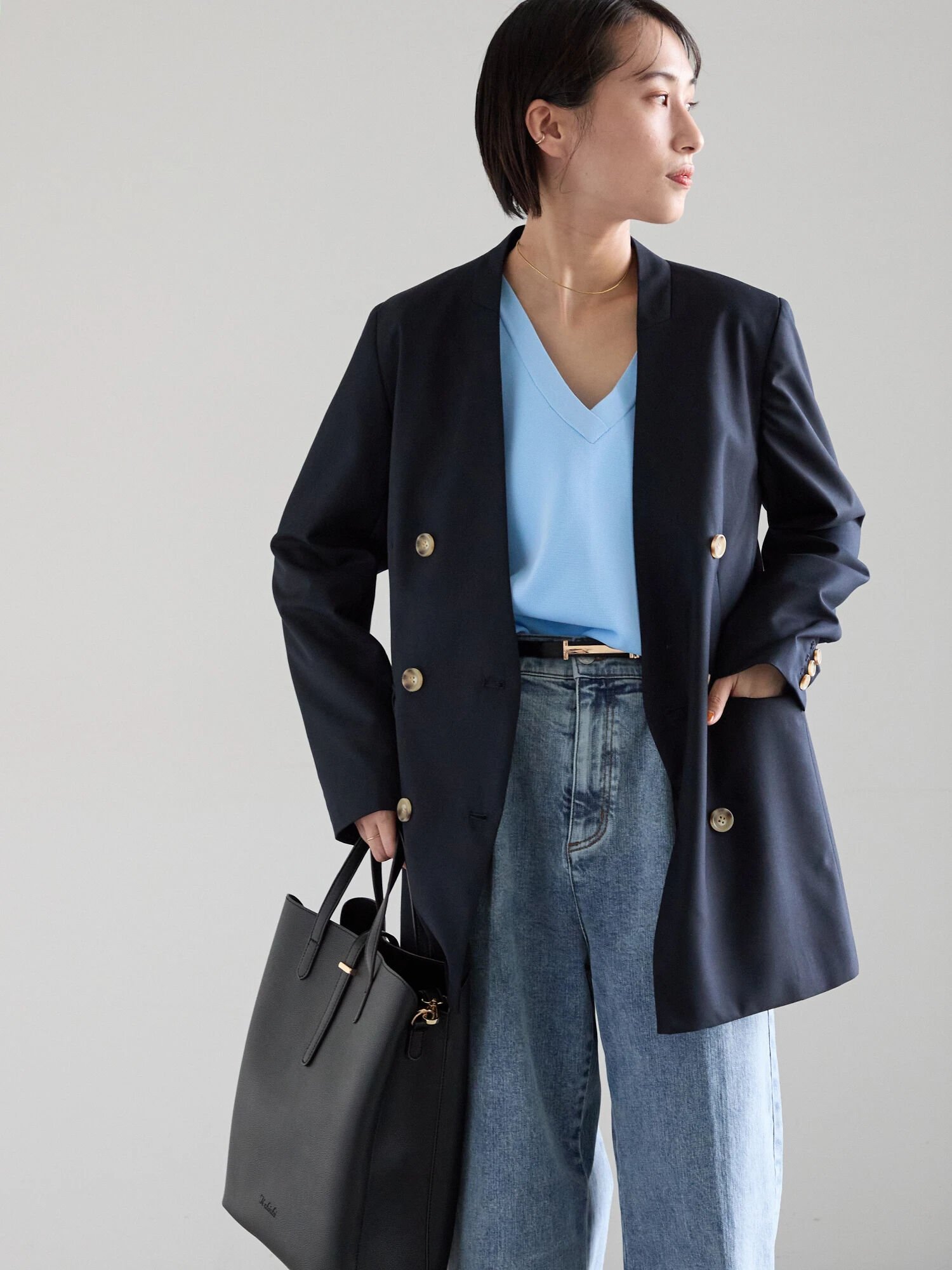 Te chichi｜ノーカラーダブルブレストジャケット | Rakuten Fashion