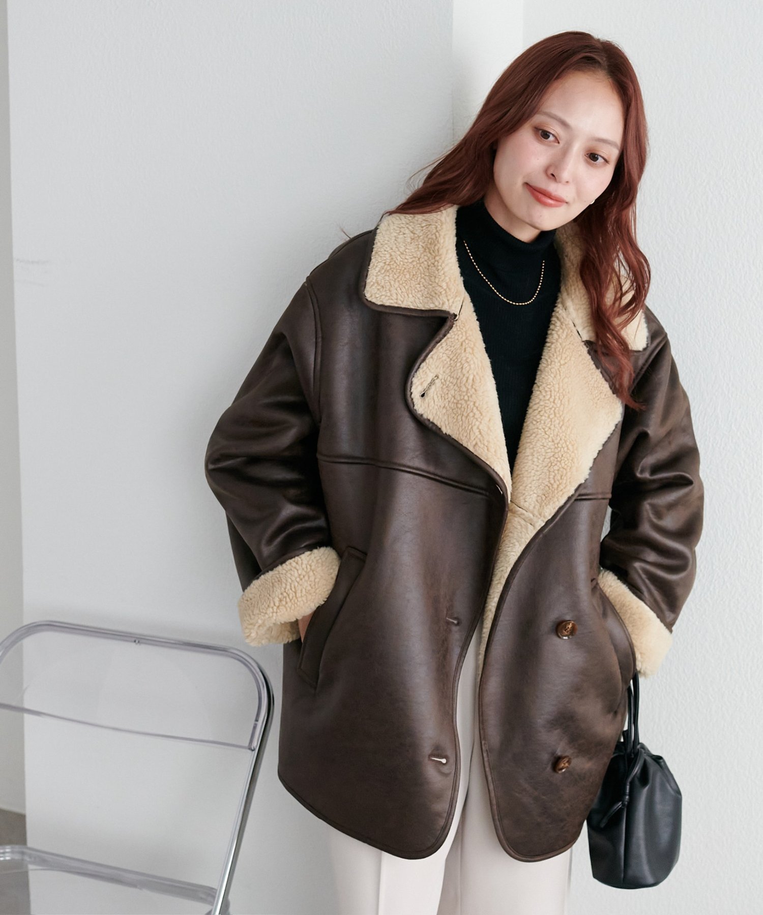 Discoat｜フェイクムートンミドルコート | Rakuten Fashion(楽天