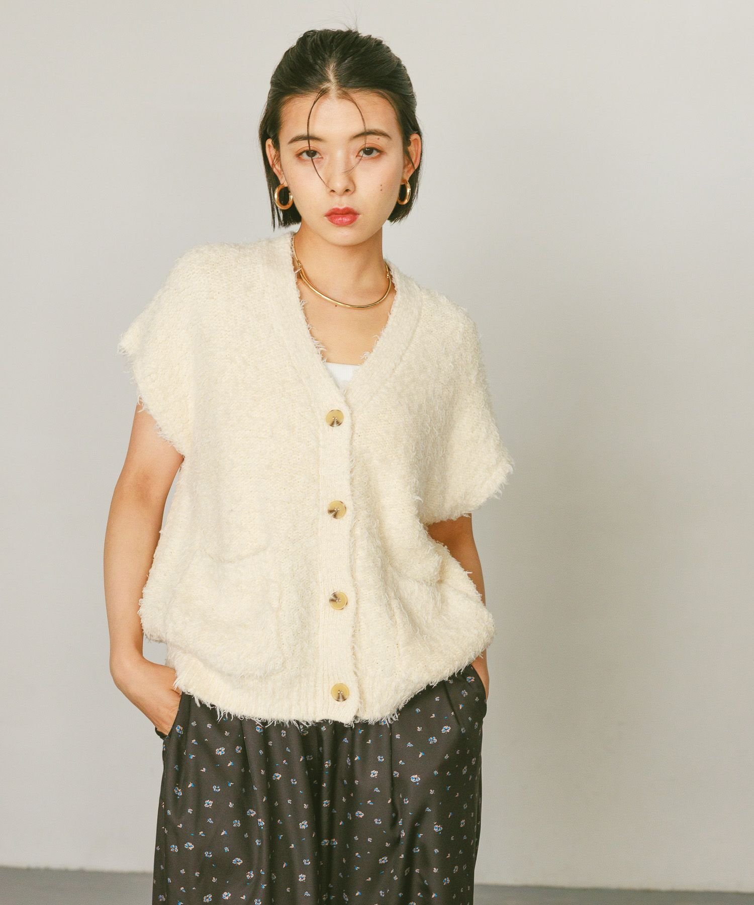 BAYFLOW｜[ロングシーズン活躍]シャギーニットベストカーディガン
