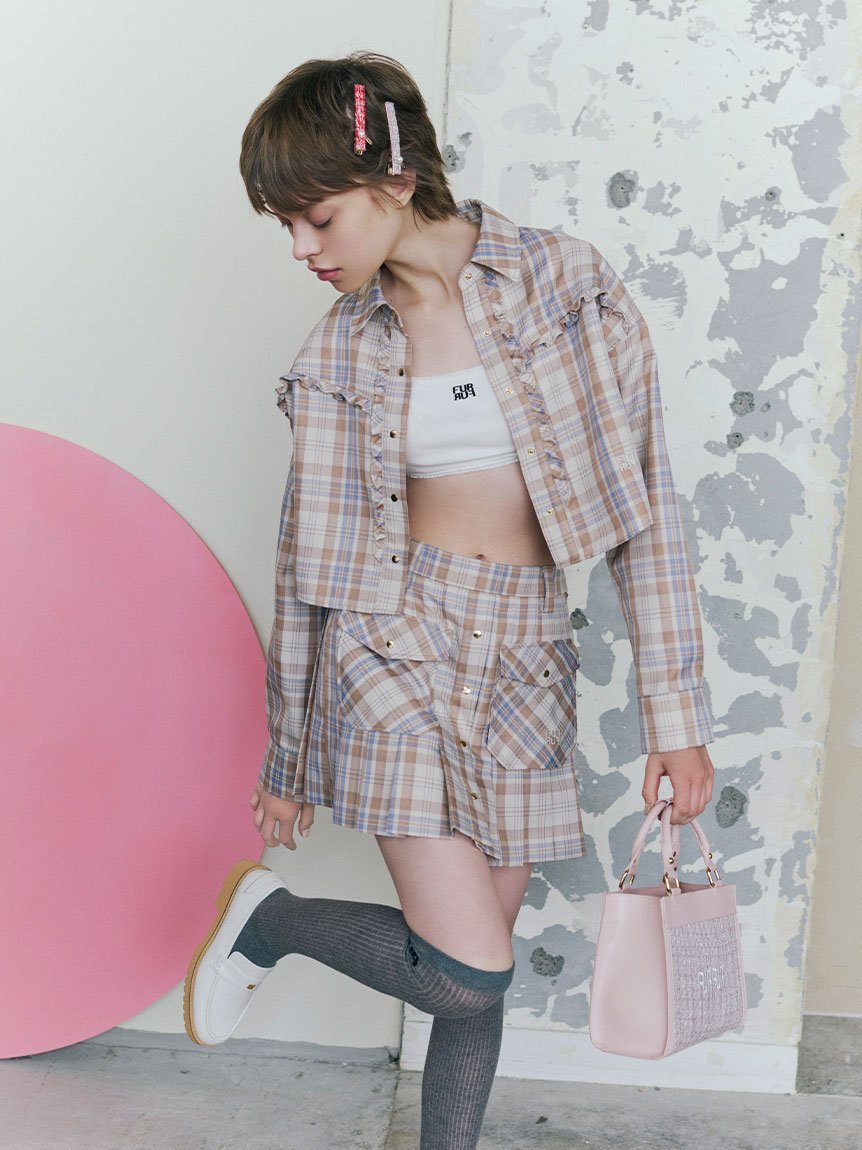 FURFUR｜チェック柄クロップドフリルシャツ | Rakuten Fashion(楽天