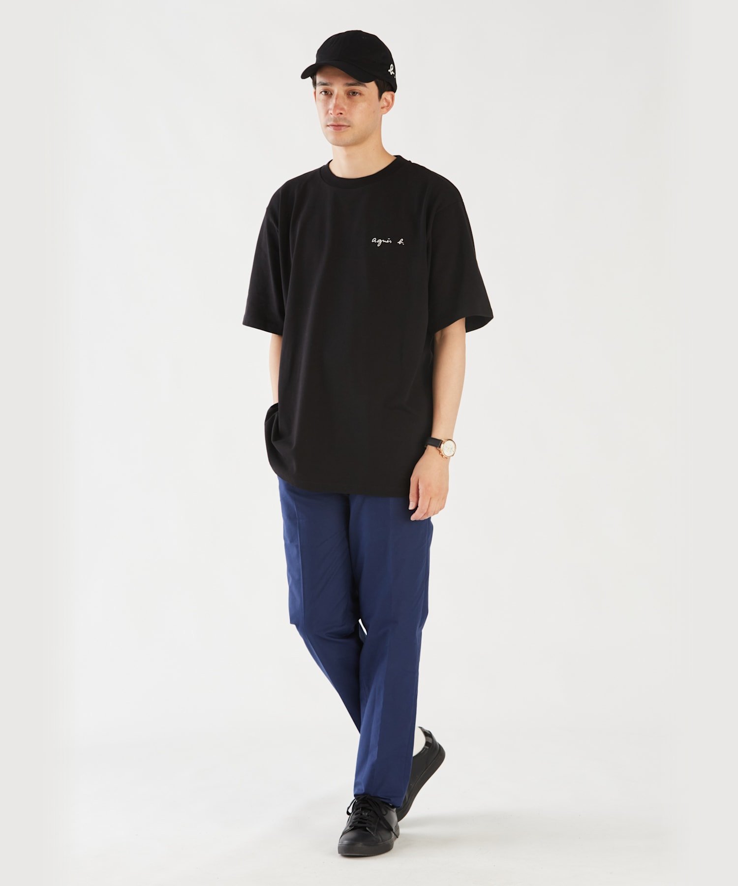 agnes b.｜メンズ ロゴ刺繍 コットン 半袖 Tシャツ 