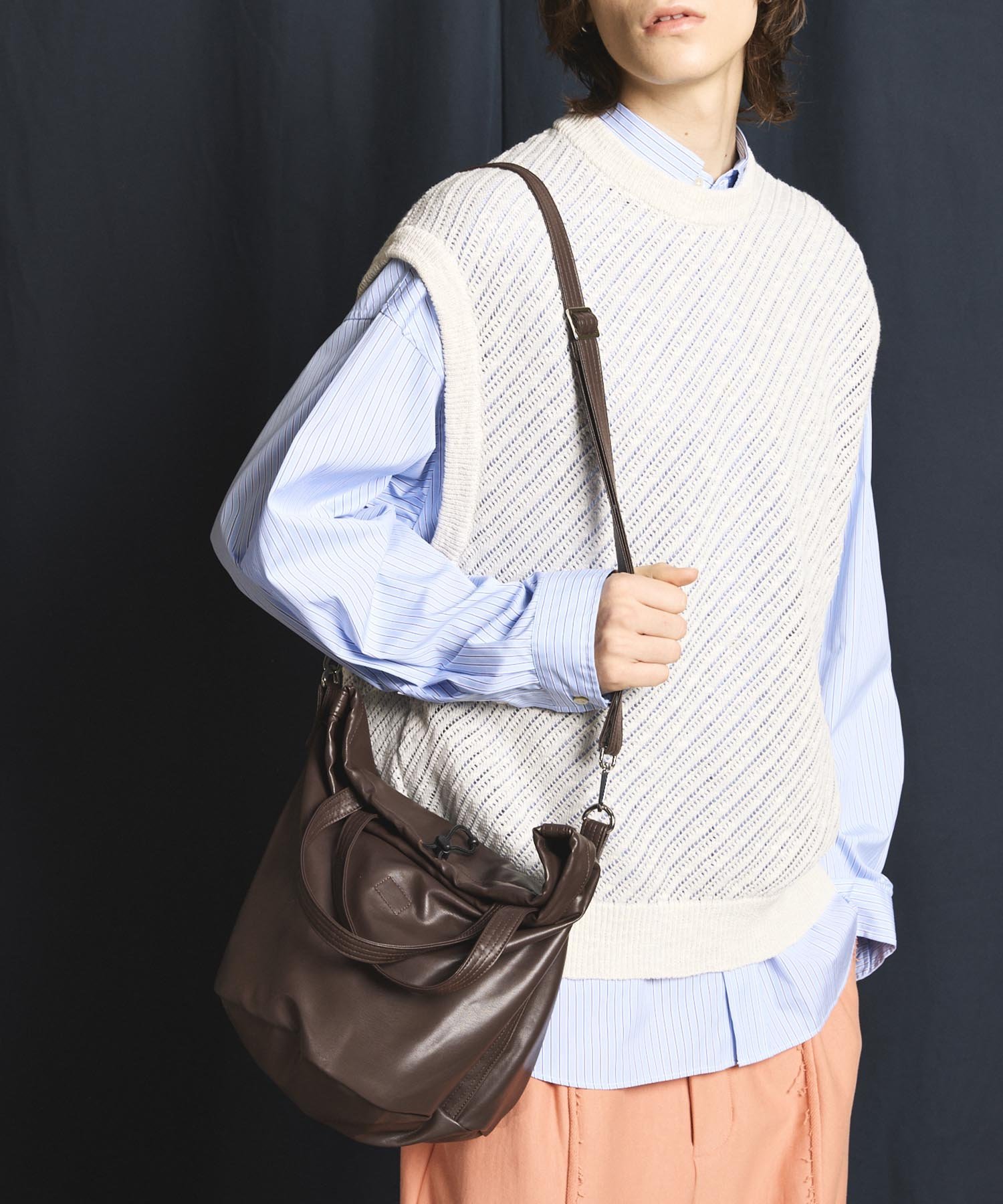 MAISON SPECIAL｜【EX】Vegan Leather Effect Shoulder Drawstring Bag