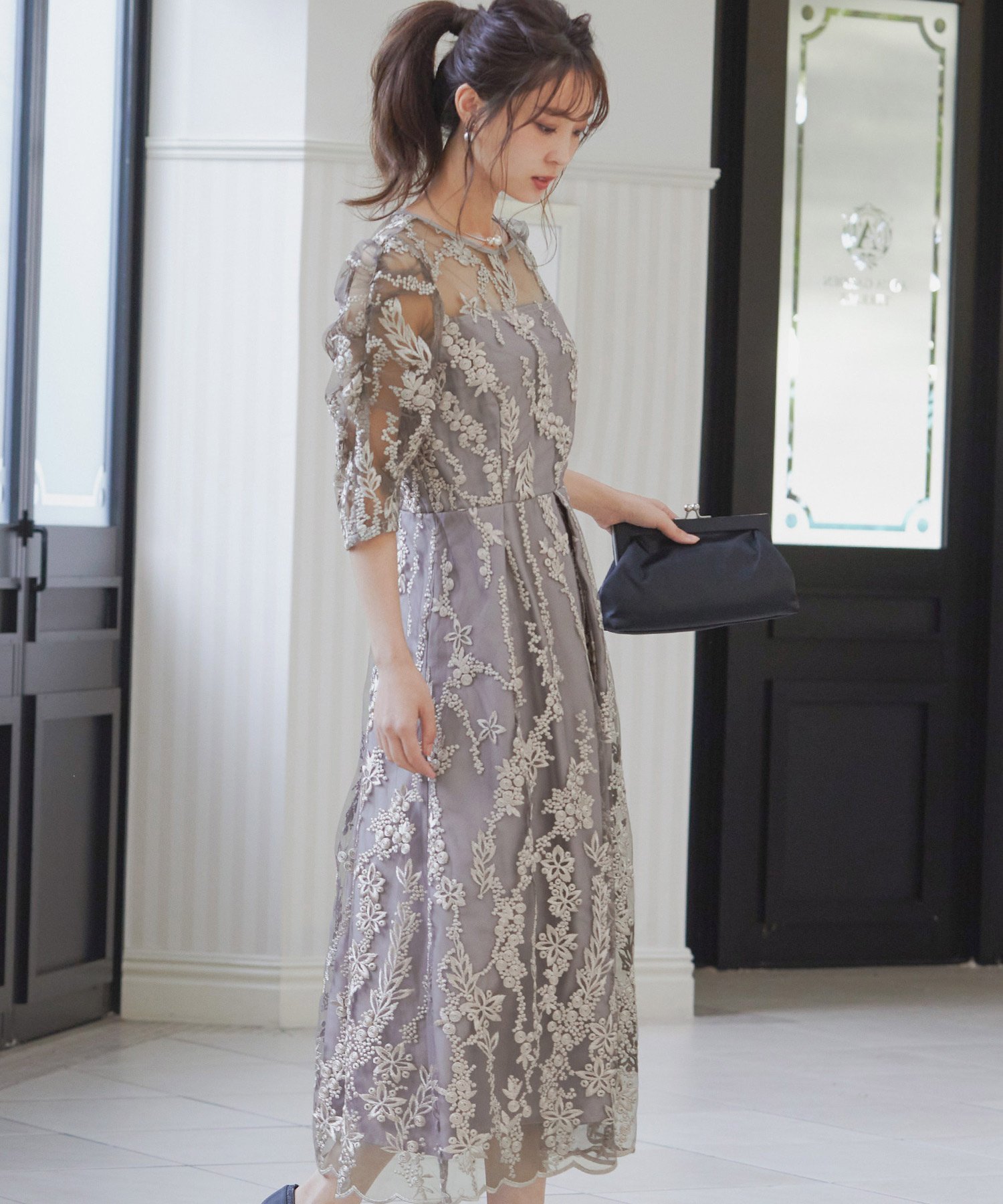 bflat｜刺_レース バックリボン パーティードレス | Rakuten Fashion
