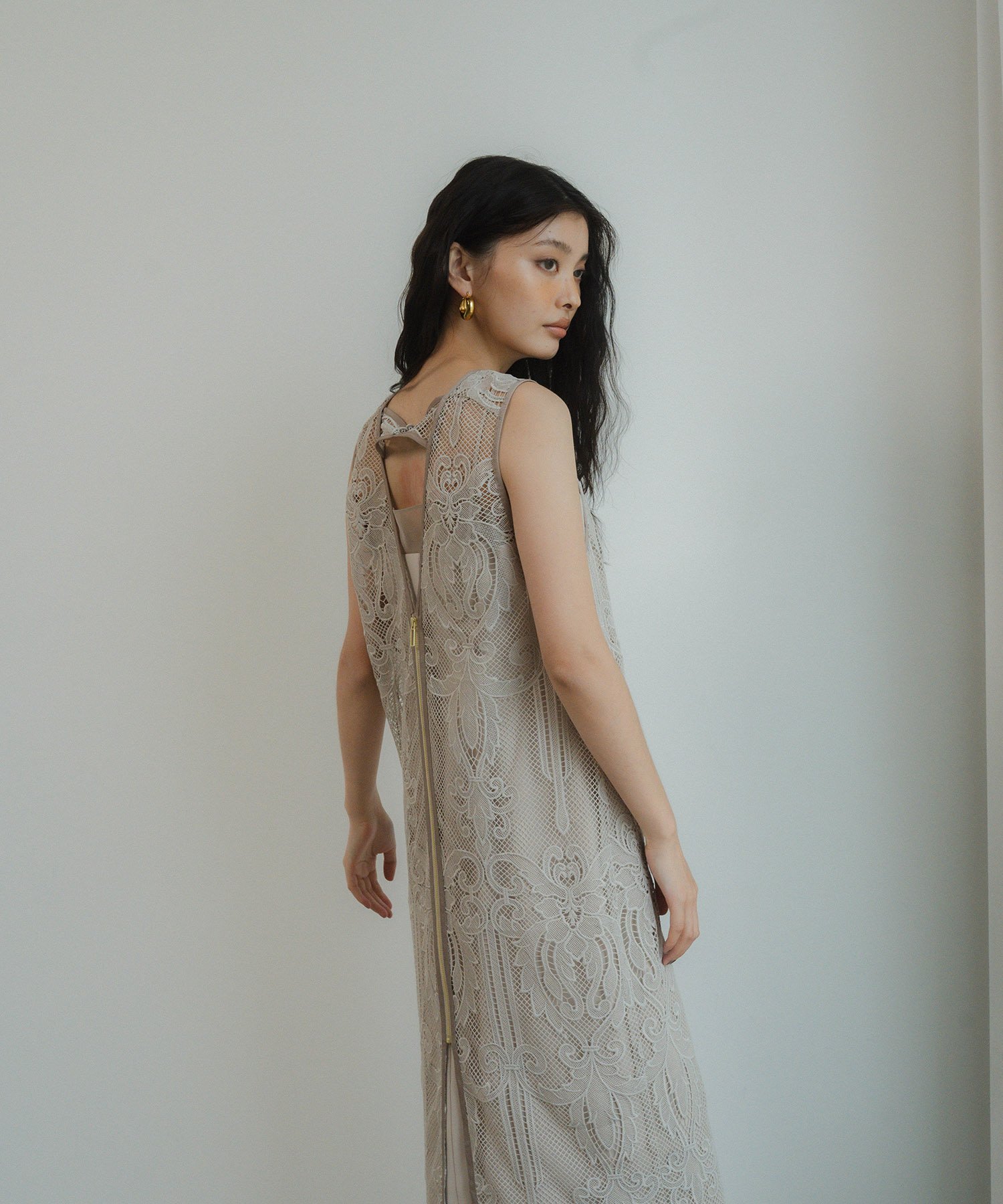 ANDRESD｜結婚式対応 ワンピースドレス ケミカルレースジッパー