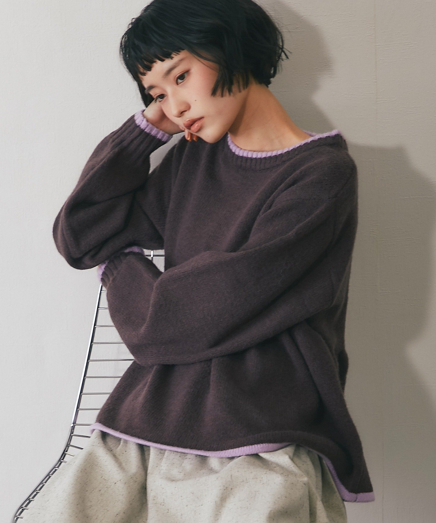 SMILE ORCHID｜配色ペプラムニット | Rakuten Fashion(楽天