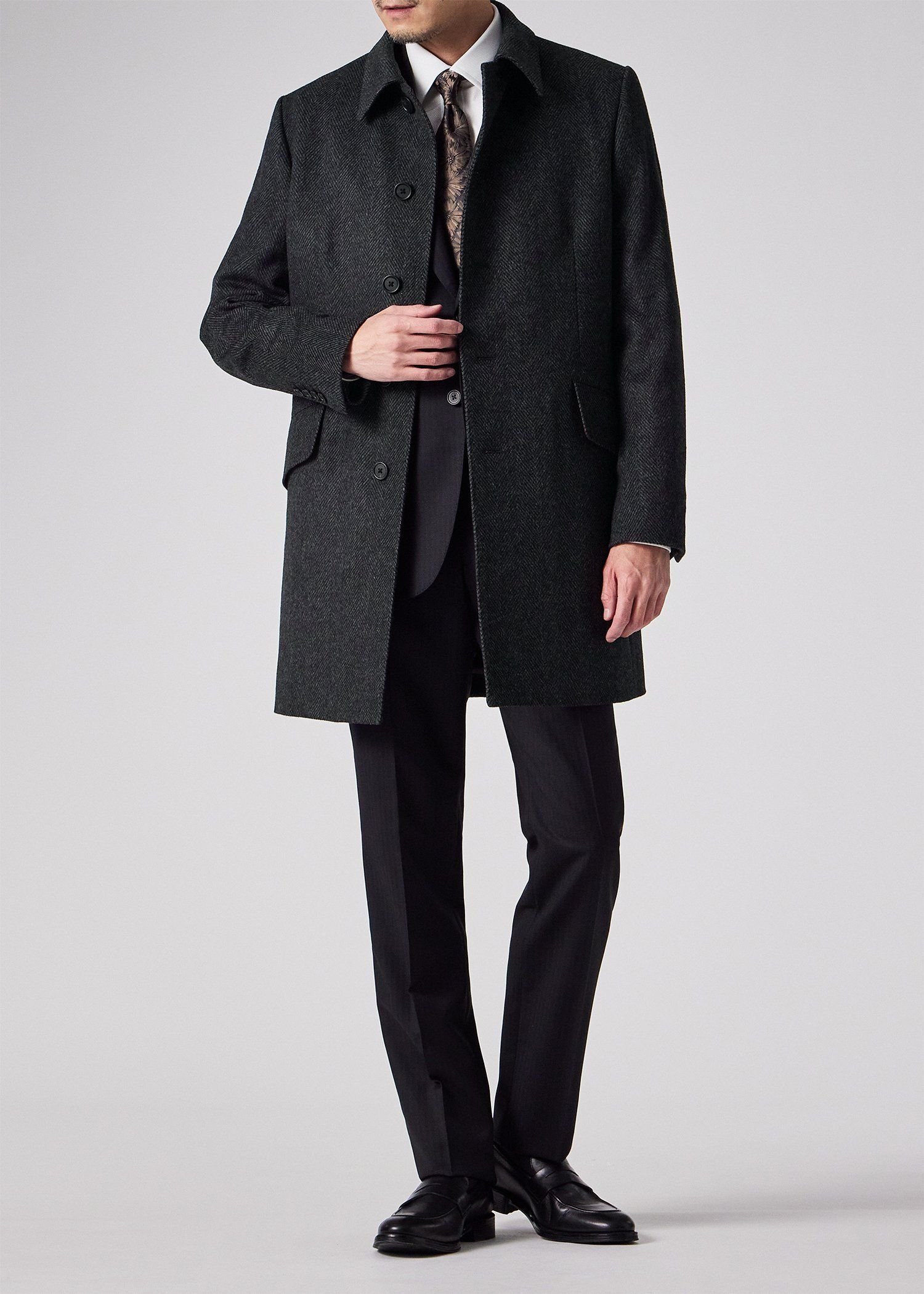 Paul Smith｜ヘリンボーン ウールカシミヤ ステンカラーコート