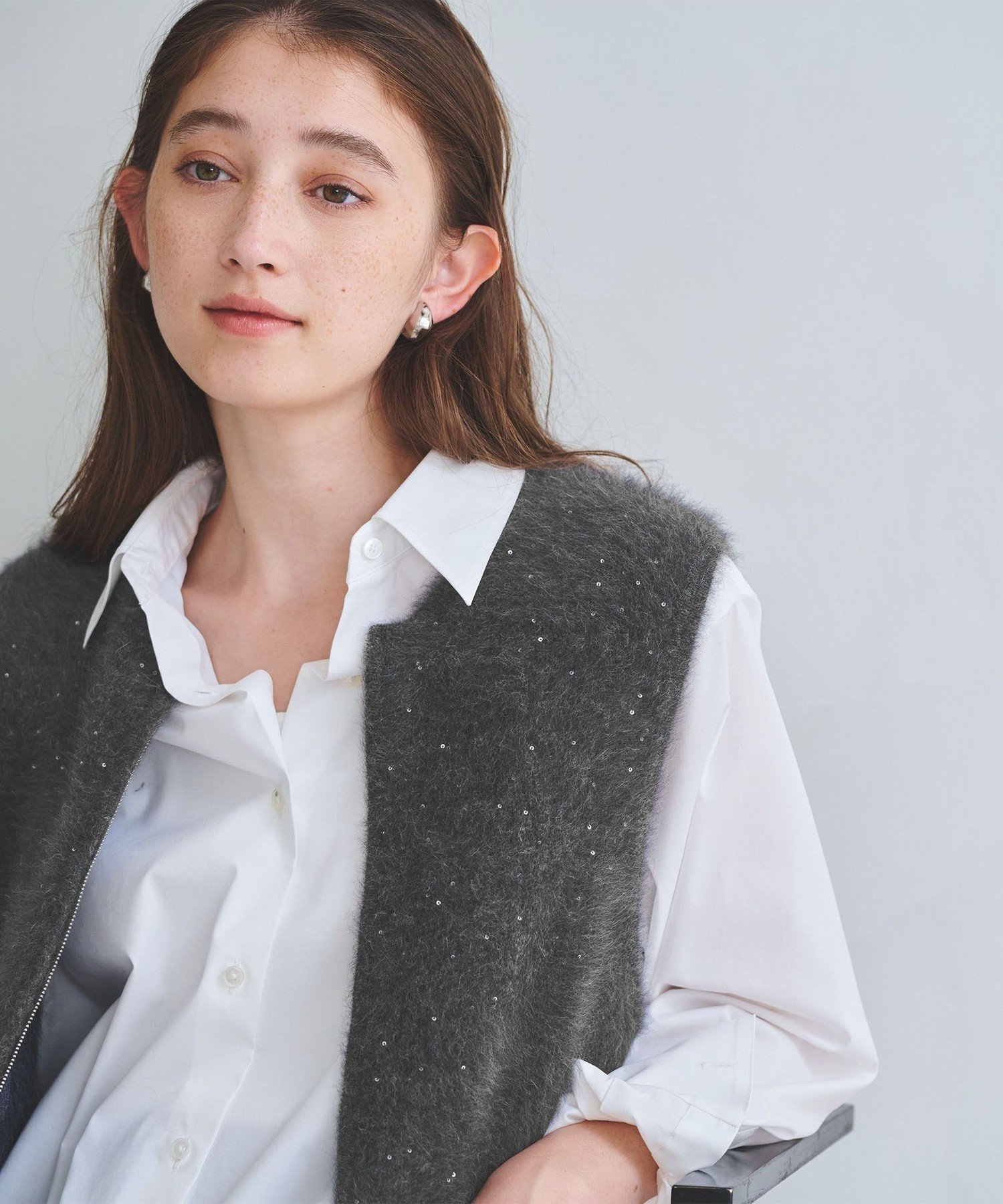 UNITED ARROWS｜フォックスカシミヤ スパンコール ジップ ベスト
