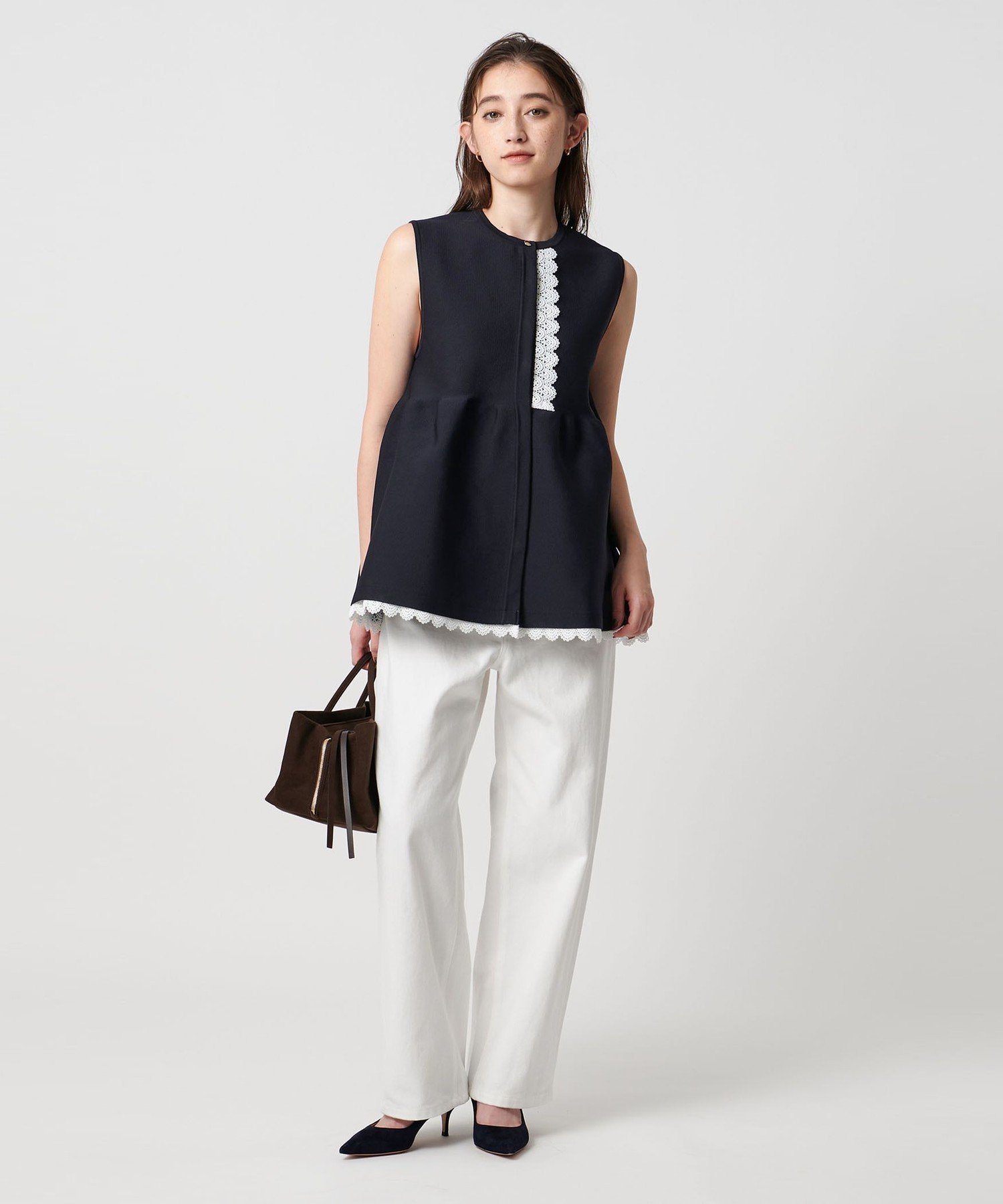 UNITED ARROWS｜レース ペプラム ニットベスト -ウォッシャブル