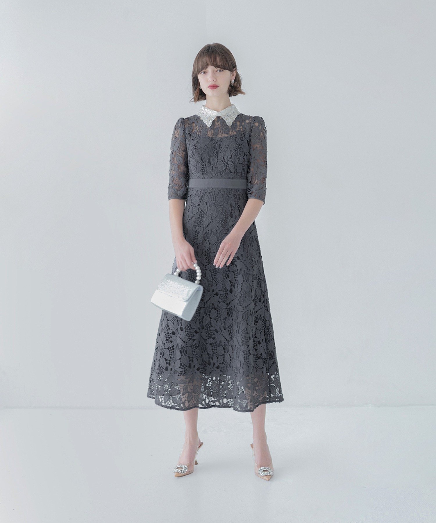 Leja｜花柄レースビジューカラーAラインドレス結婚式 パーティー