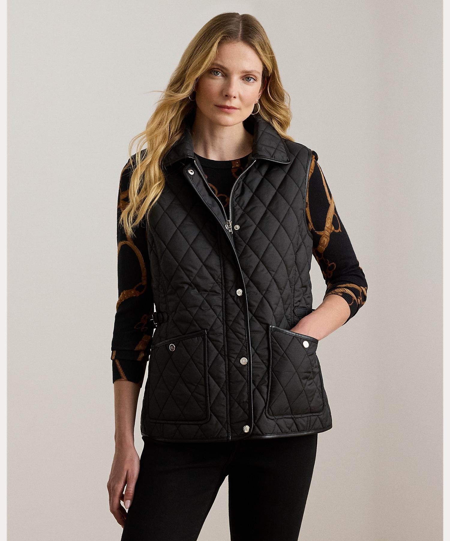 RALPH LAUREN｜フェイクレザートリム ダイヤモンドキルテッド ベスト