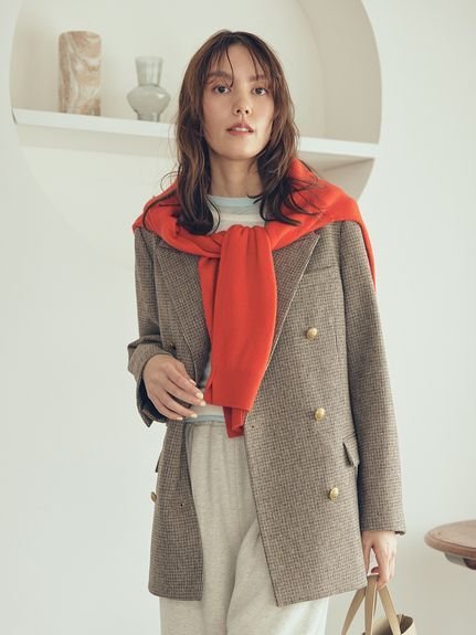 Mila Owen｜チェック金釦ダブルブレストロングブレザー | Rakuten