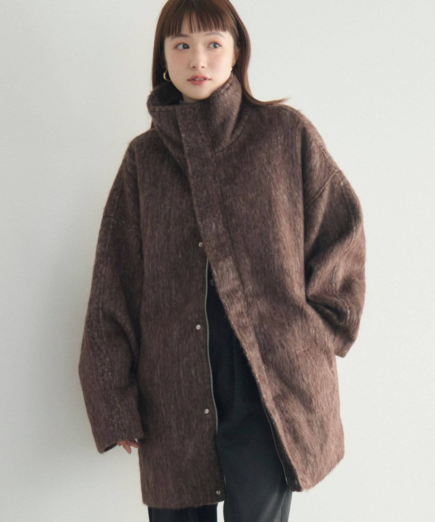 RETRO GIRL｜【WEB限定】シャギースタンドカラーコート ミドル丈