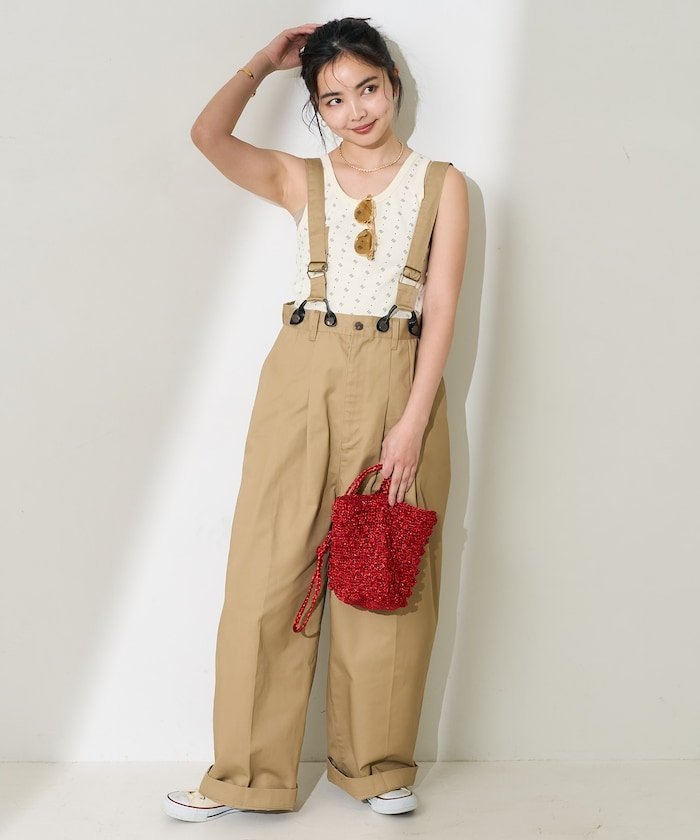 FREAK'S STORE｜別注 サスペンダー付き ビッグ 2タック ツイルパンツ