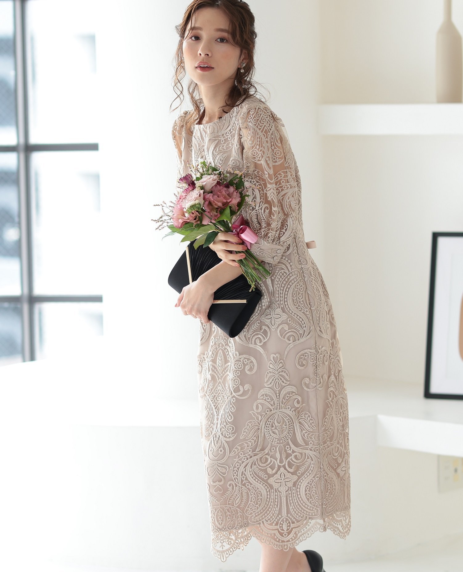PREFERIR｜刺繍レースバックリボン結婚式パーティードレス | Rakuten