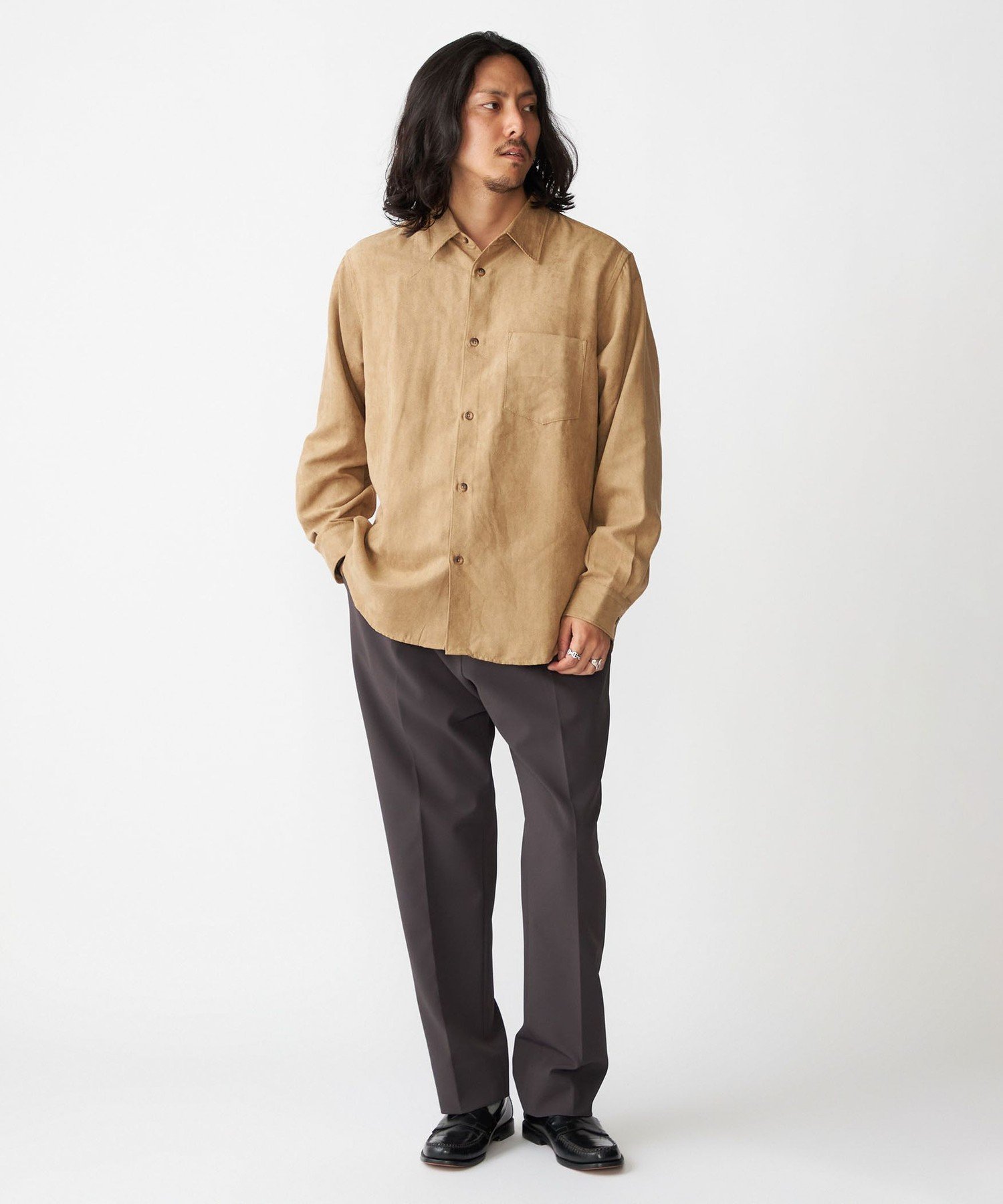 SHIPS｜BENCH MARKING SHIRT: レギュラーカラー ポリエステル フェイク
