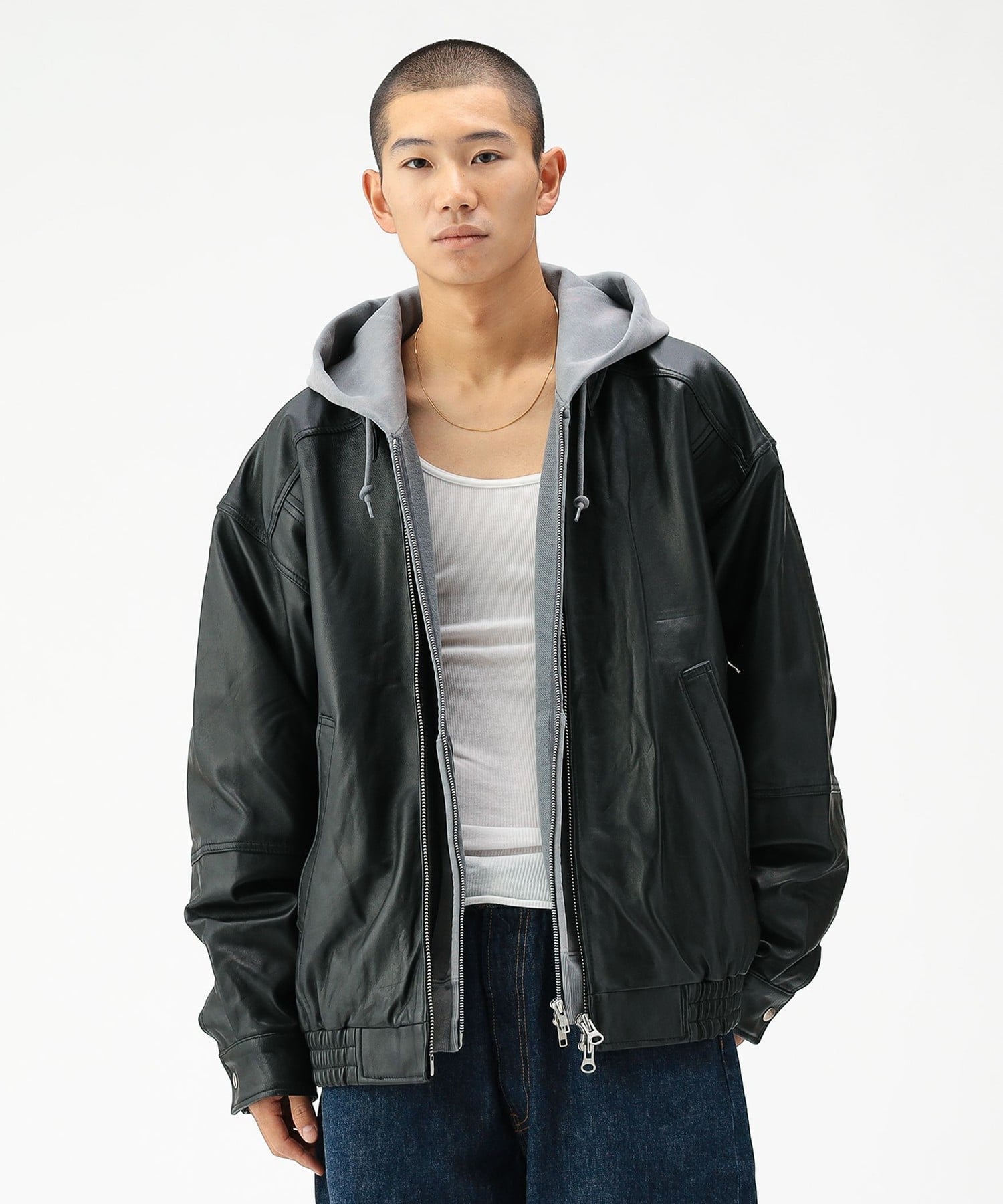 BEAMS MEN｜ワイドフィット 4ポケット レザー ブルゾン 25AW ゆったり